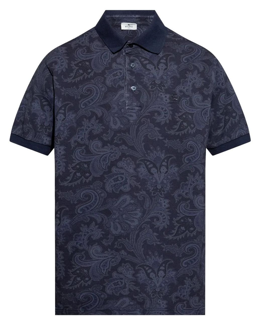 Etro Blue Cotton Polo With Decorative Pattern for men