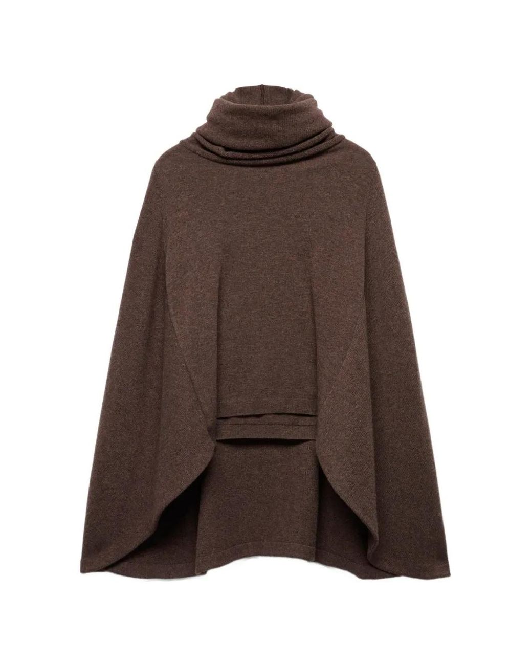 7 For All Mankind Brown High-Neck Shawl-Sleeve Sweater