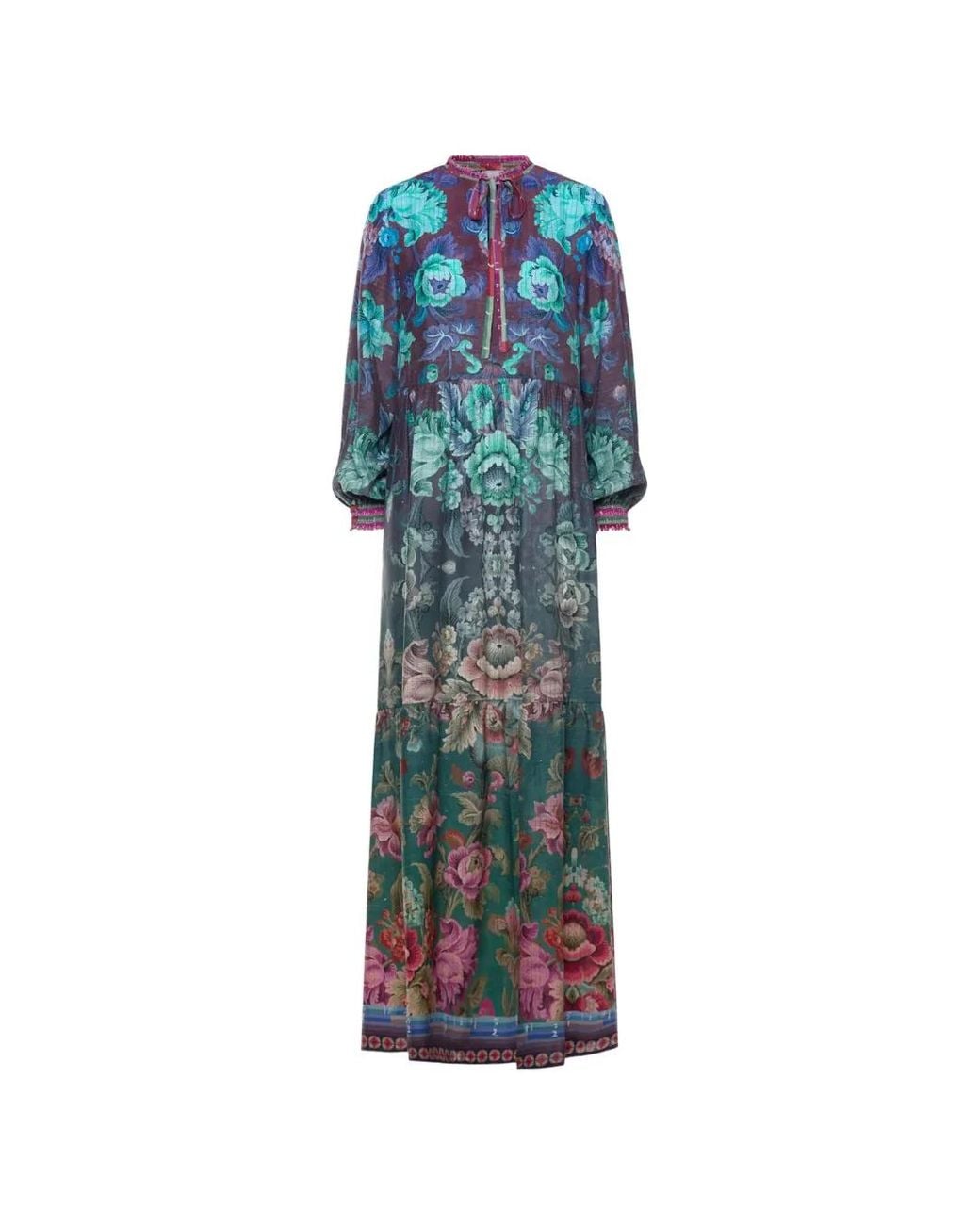 Pierre Louis Mascia Blue Tetris Floral Maxi Dress