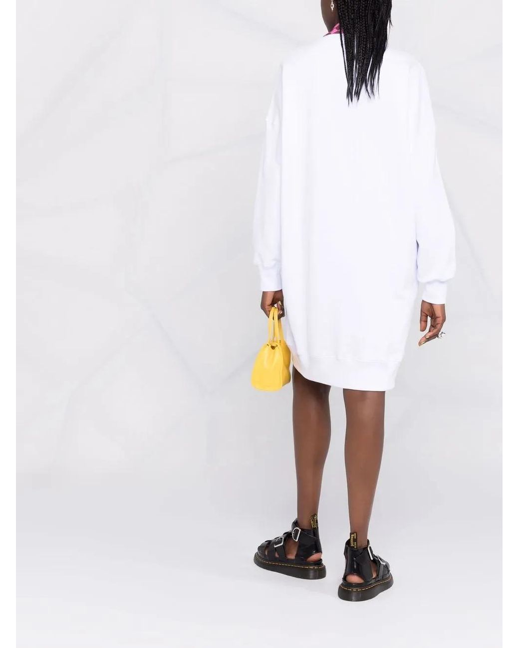 MSGM White Logo-Print Cotton Jumper Dress
