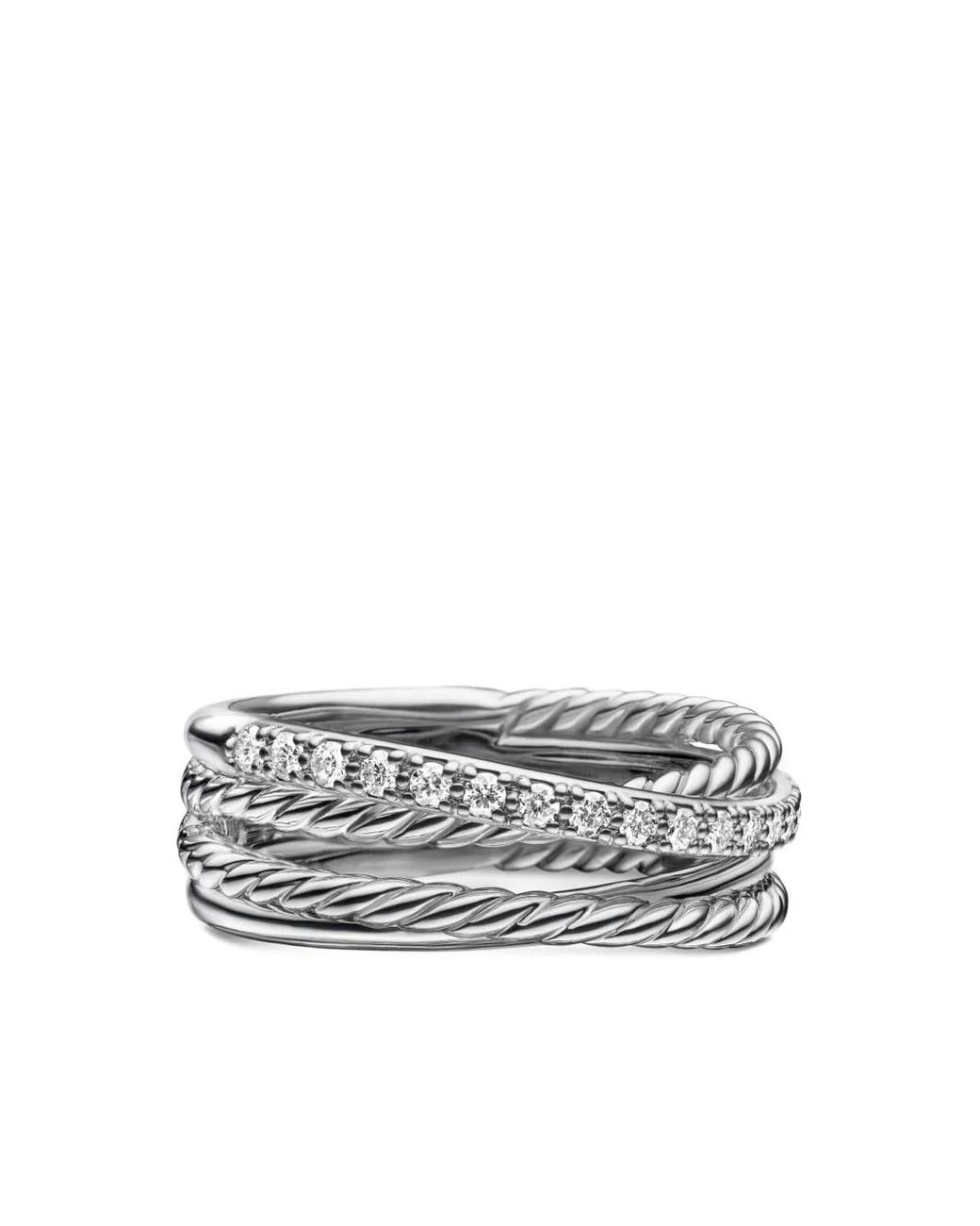 David Yurman Metallic Sterling Crossover Diamond Band Ring (6.8Mm)