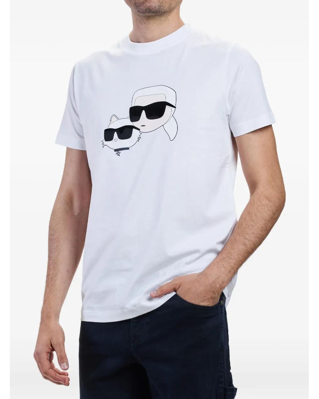 Karl Lagerfeld White Karl & Choupette Nft-Print T-Shirt for men