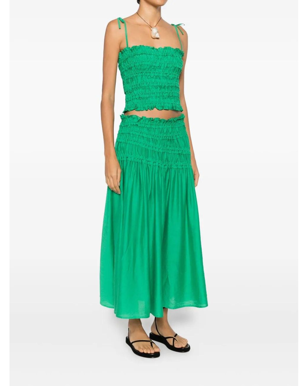 Tory Burch Green Smocked Viscose Skirt