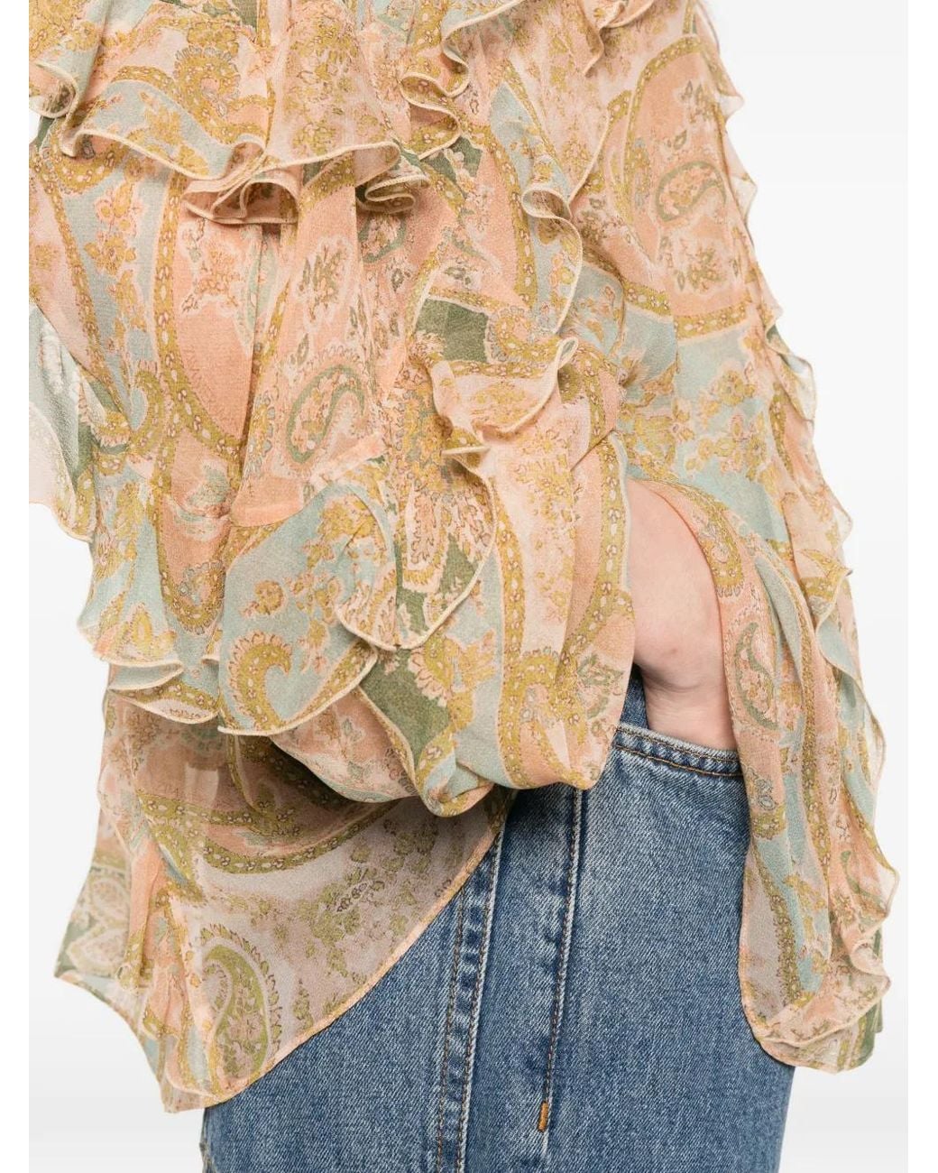 Zimmermann Natural Luna Flutter Ruffled Paisley Blouse