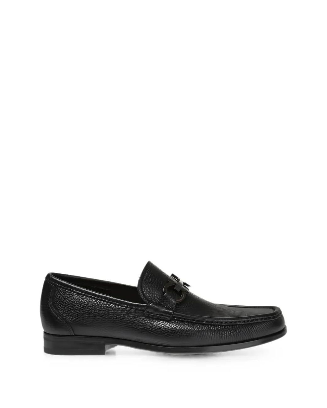 Ferragamo Black Mocassins Gancini En Cuir Grainé for men
