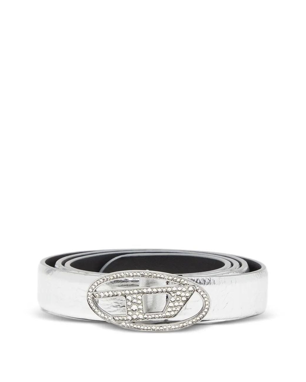 DIESEL White B-1Dr Strass 20 Leather Belt