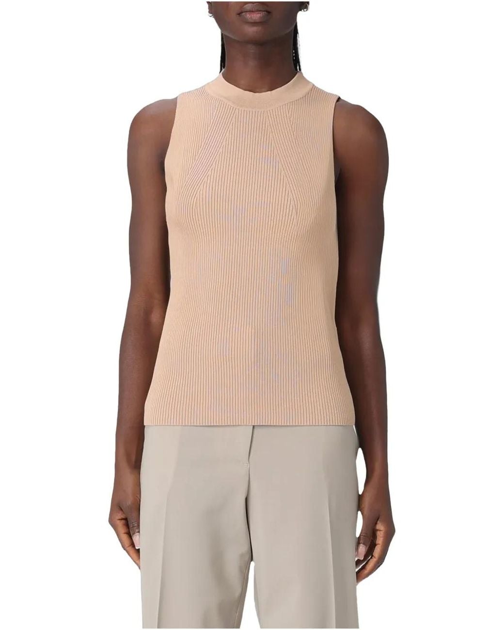 Emporio Armani Natural Haut Sans Manches À Design Côtelé