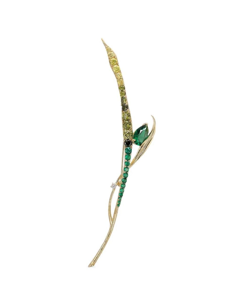 Anabela Chan Metallic Emerald Blades Of Grass Brooch
