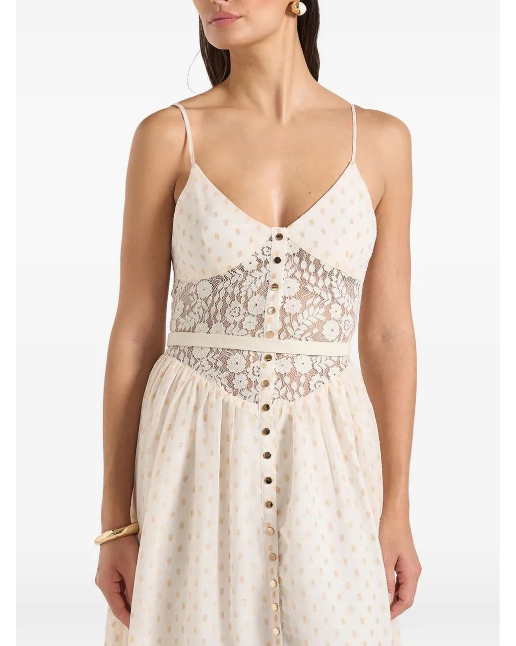 Manière De Voir White Rosie Lace Corset Maxi Dress