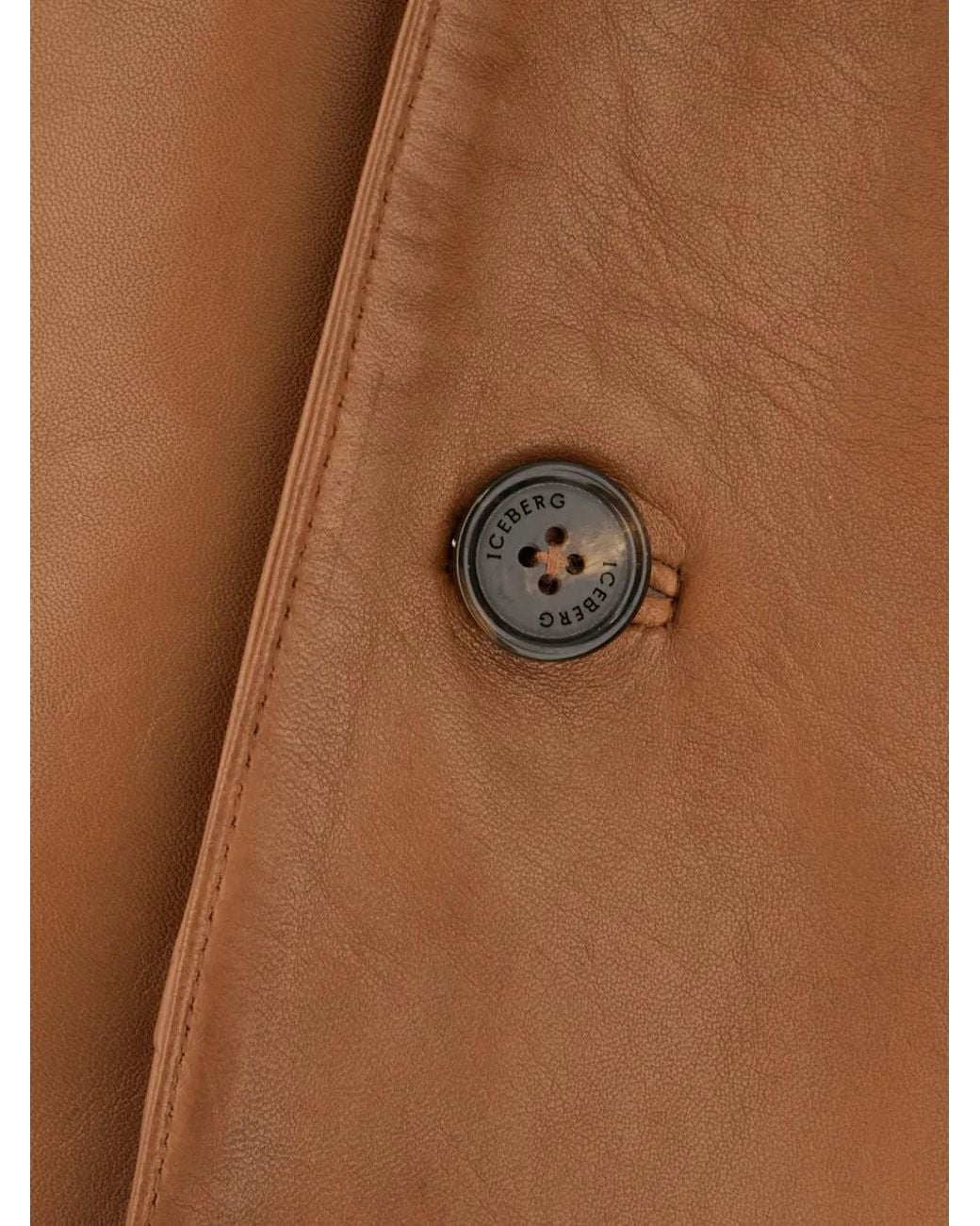 Iceberg Brown Button Leather Jacket