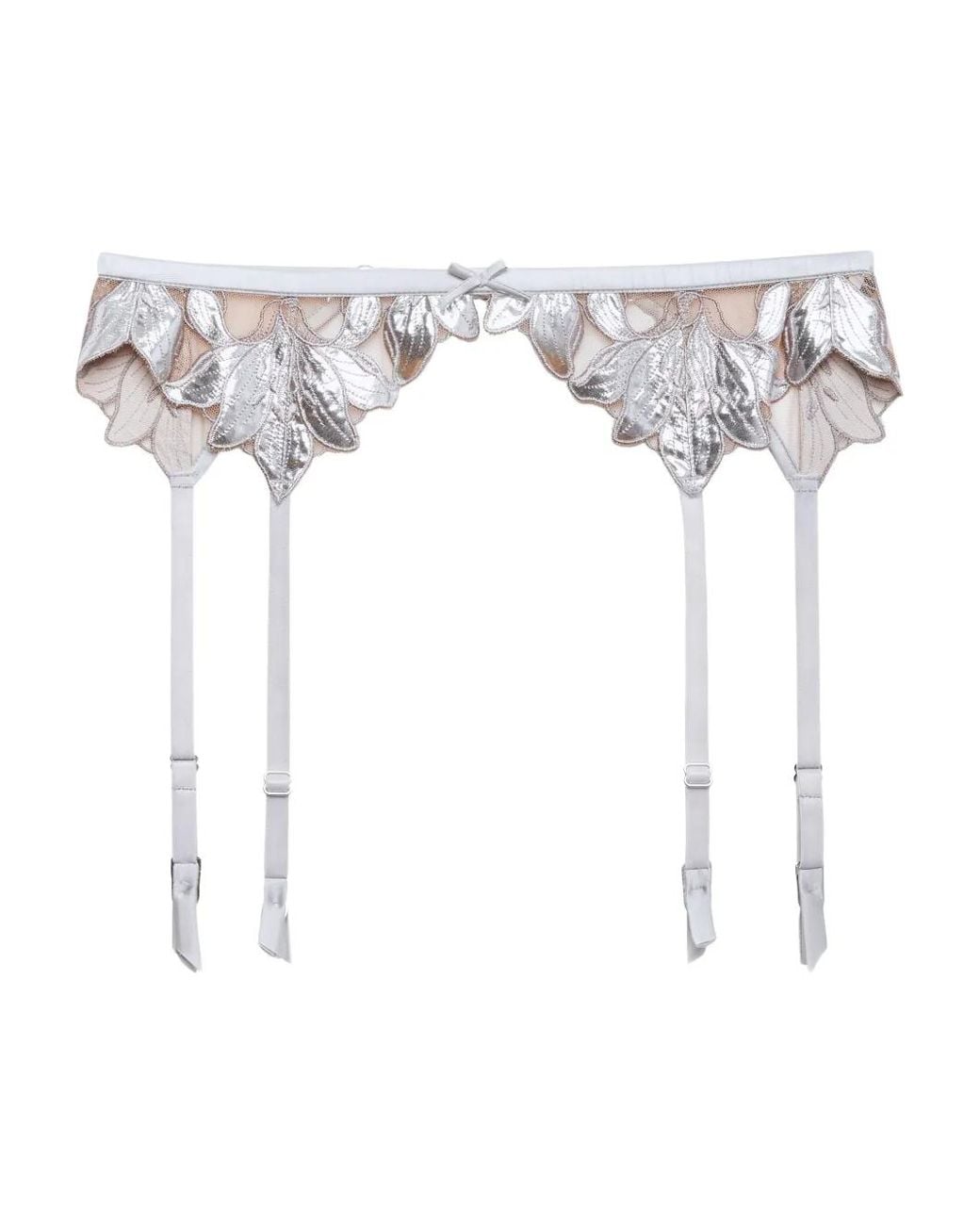 Fleur du Mal White Lily Embroidery Garter Belt