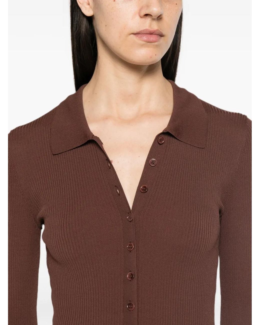Patrizia Pepe Brown Ribbed-Knit Fluid-Skirt Dress