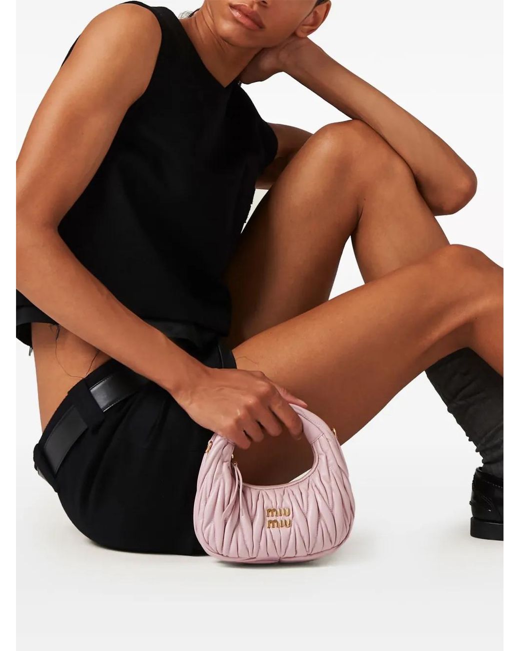 Miu Miu Black Satin-Trim Velour Miniskirt