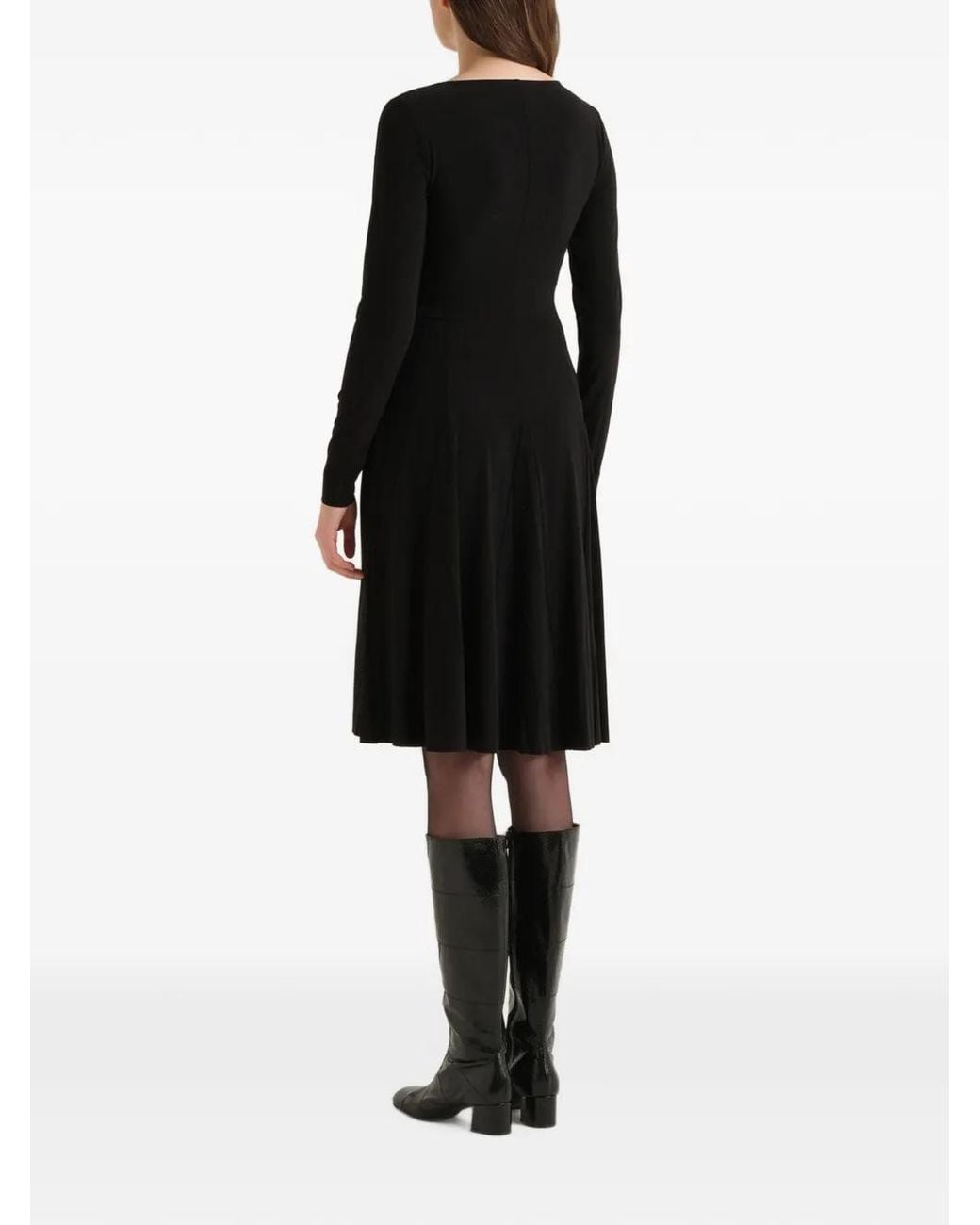 Maliparmi Black Draped Crossover-Bodice Midi Dress