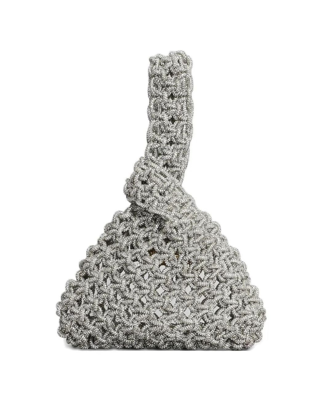 HIBOURAMA White Crystal-Embellished Clutch Bag