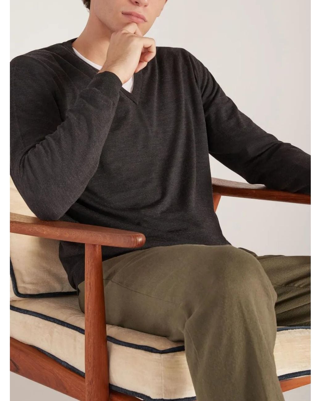 Slowear Gray V-Neck Sweater for men