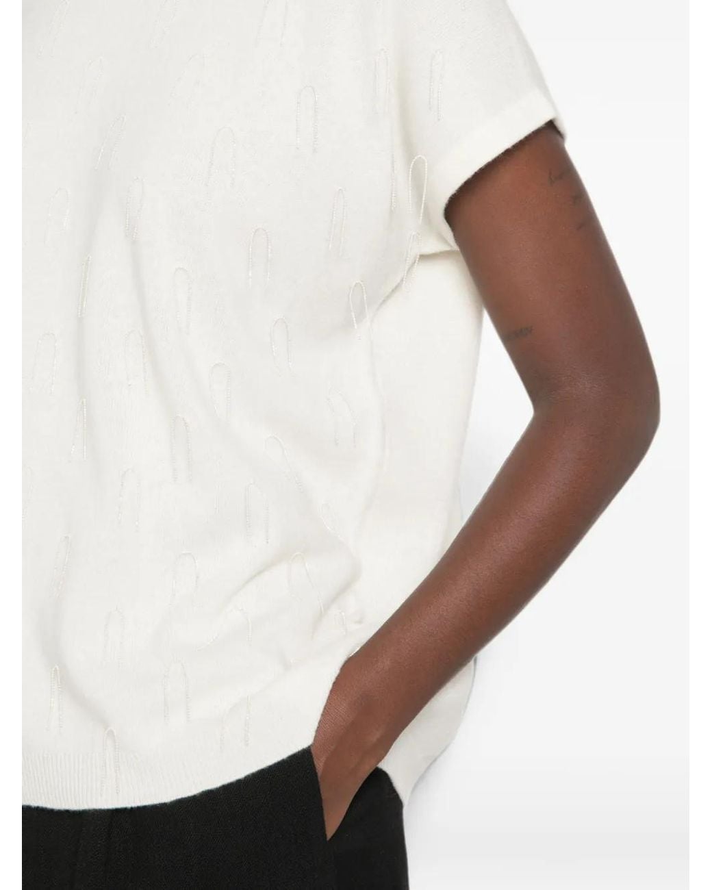 Fabiana Filippi White Platinum Cap Sleeve Sweater With Embrodery