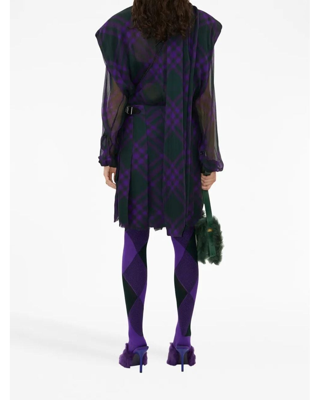 Burberry Blue Check-Pattern Silk Blouse