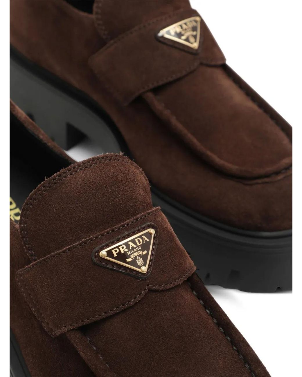 Prada Brown Logo-Plaque Chunky Loafers