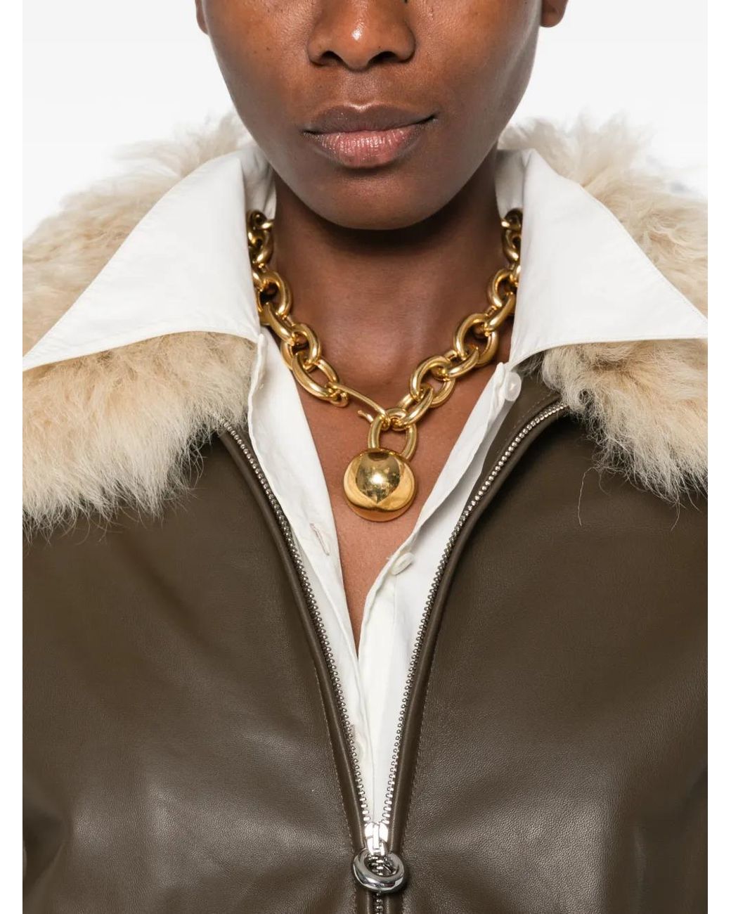 Grifoni Brown Shearling-Collar Leather Jacket