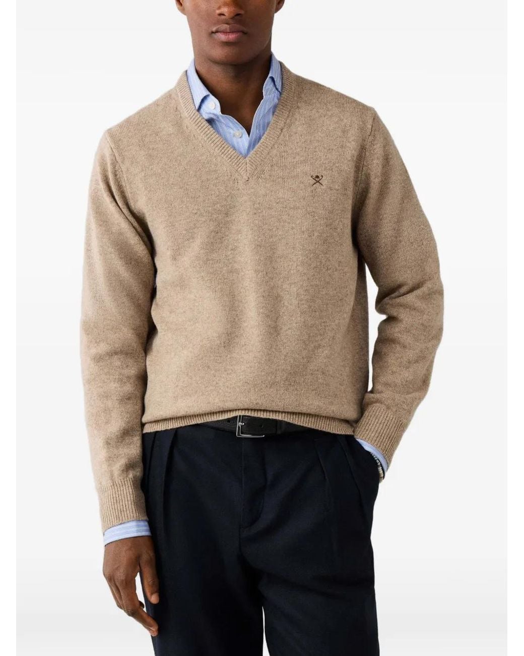 Hackett Natural V-Neck Lambswool Sweater for men
