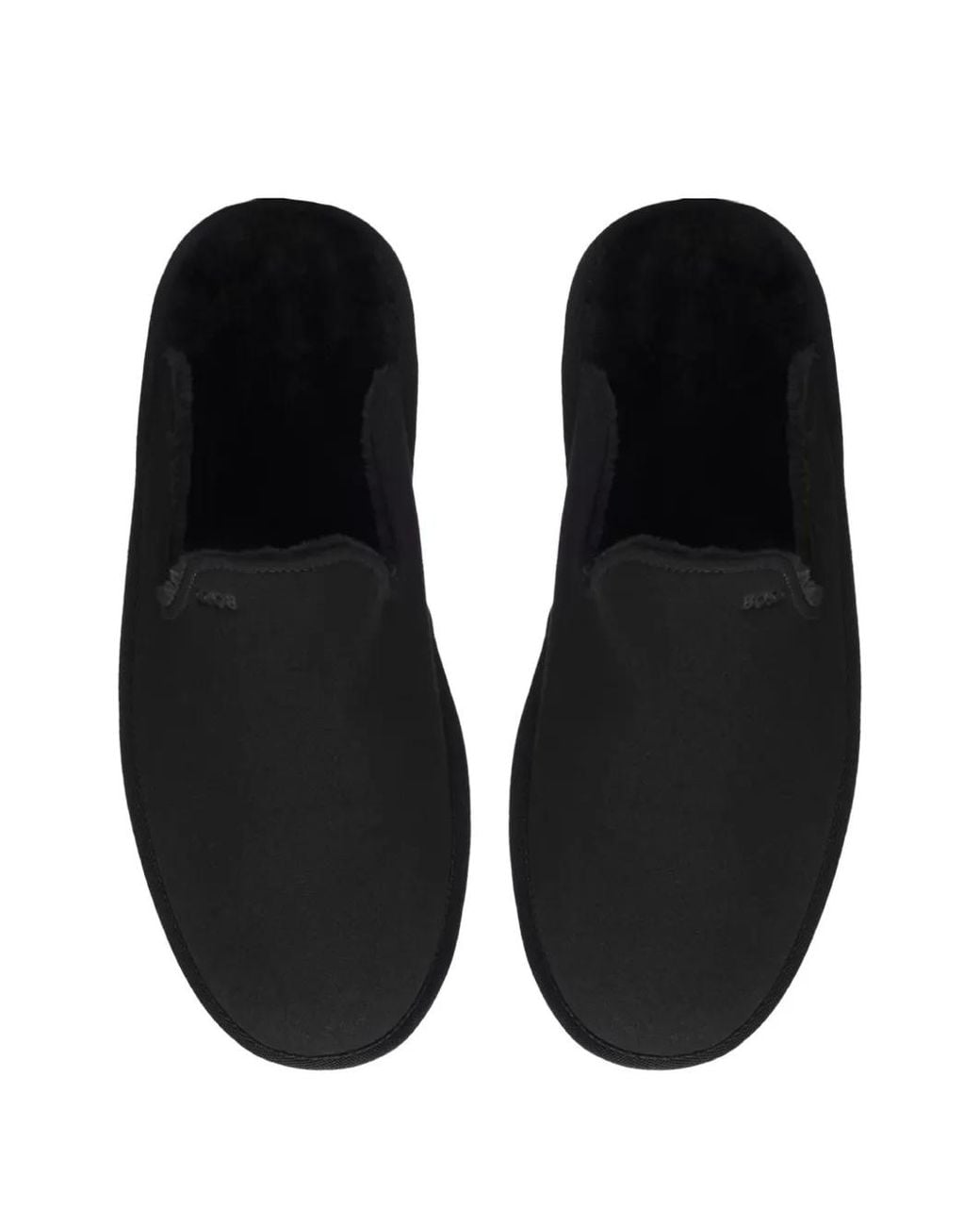 Boss Black Shearling-Lined Slip-On Slippers With Logo Detail for men