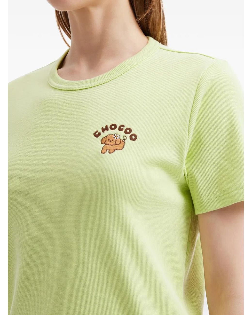 Chocoolate Green T-Shirt En Coton À Broderies