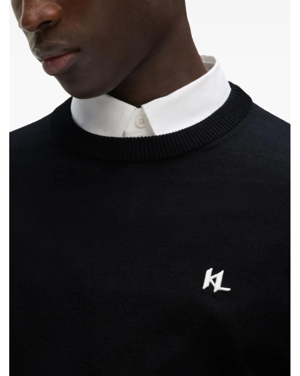 Karl Lagerfeld Black Logo-Embroidered Merino Sweater for men