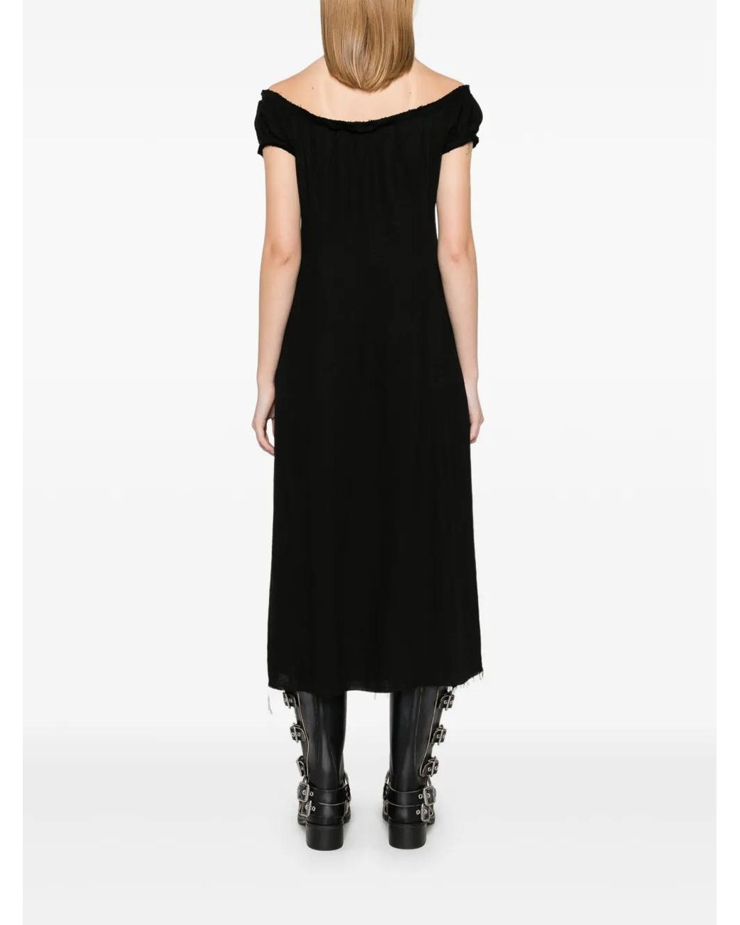 Elena Velez Black Frayed Midi Dress