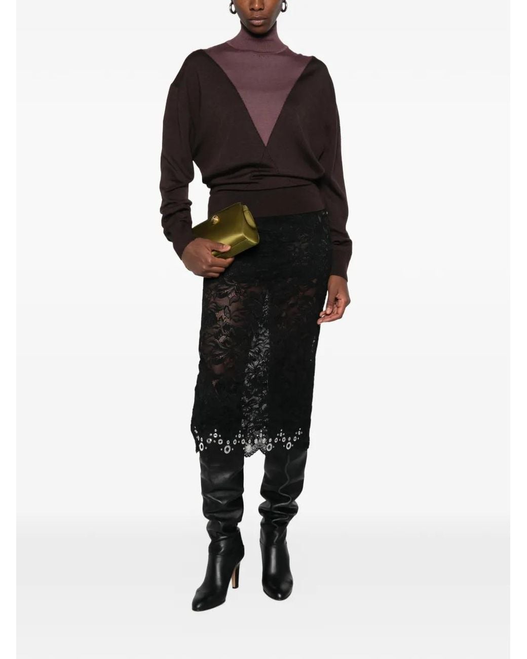 Rabanne Black Eyelet-Embellished Lace Skirt
