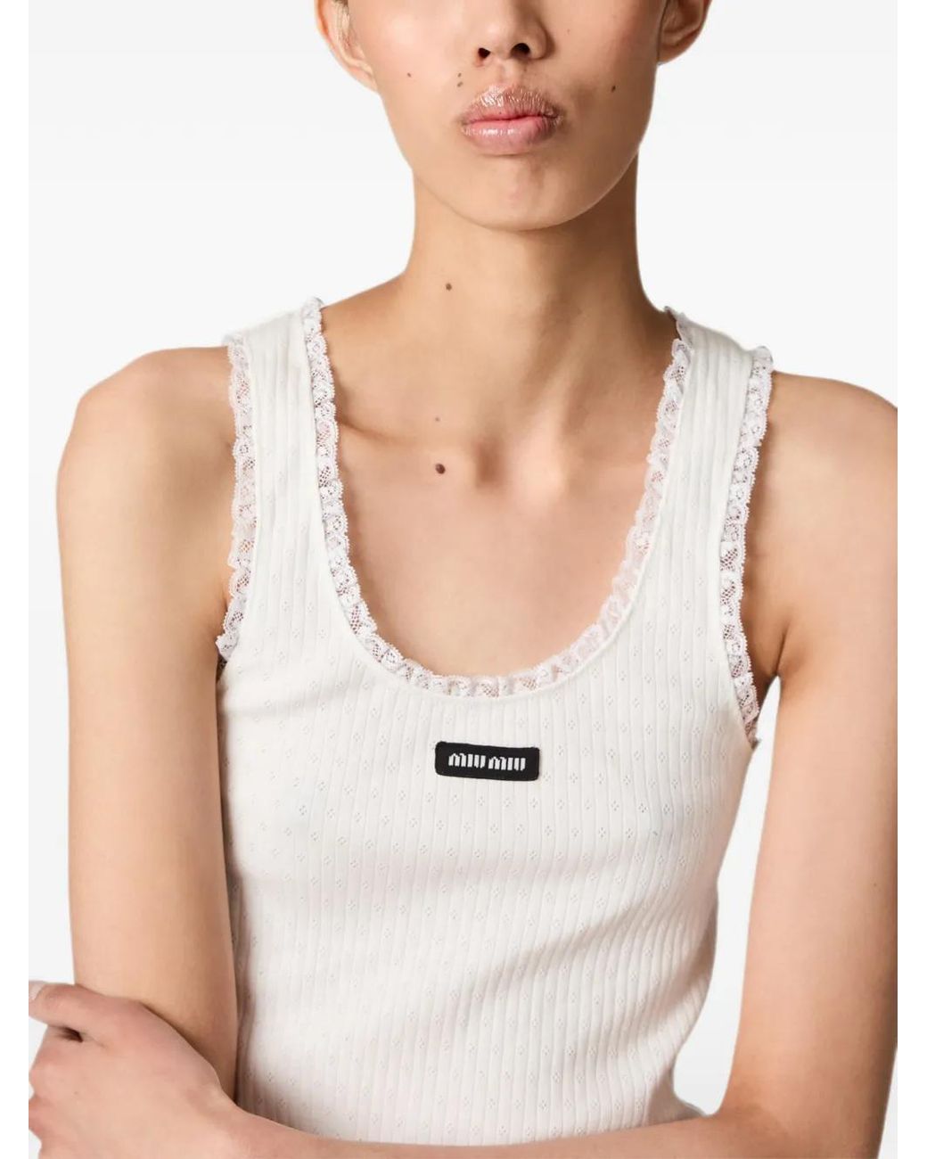 Top De Algodón Miu Miu de color White