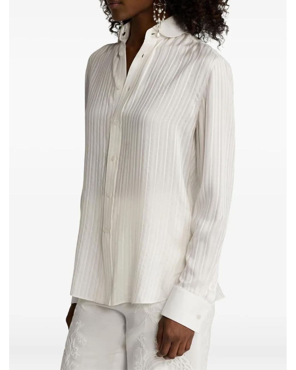 Ralph Lauren White Pinstripe Button-Up Shirt