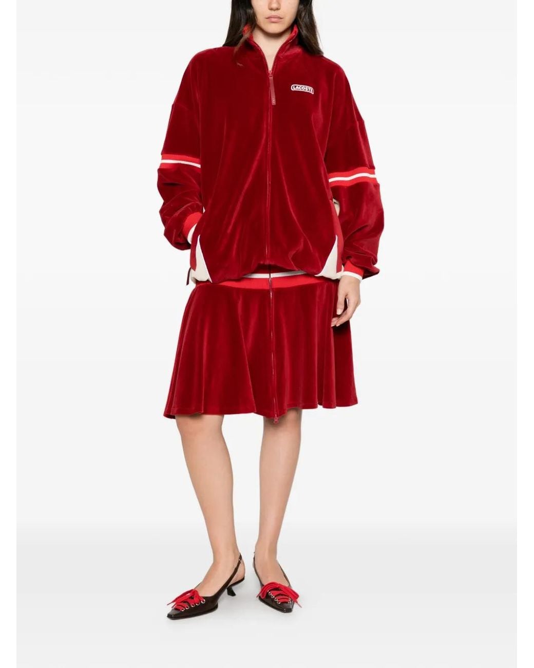 Lacoste Red Zip-Up Velvet Mini Dress