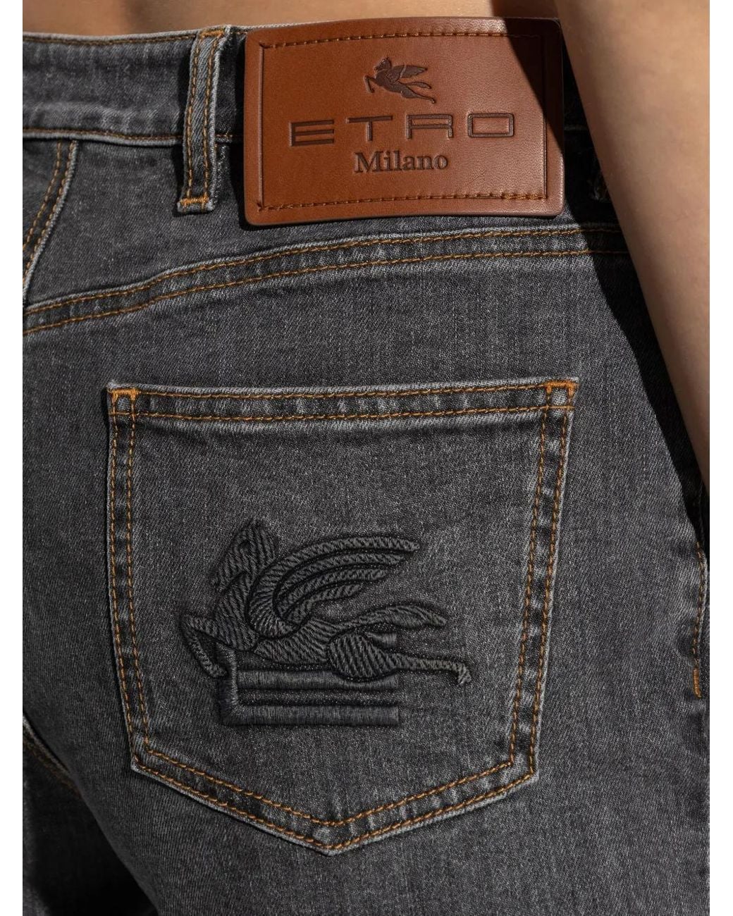 Etro Gray Pegaso-Motif Jeans