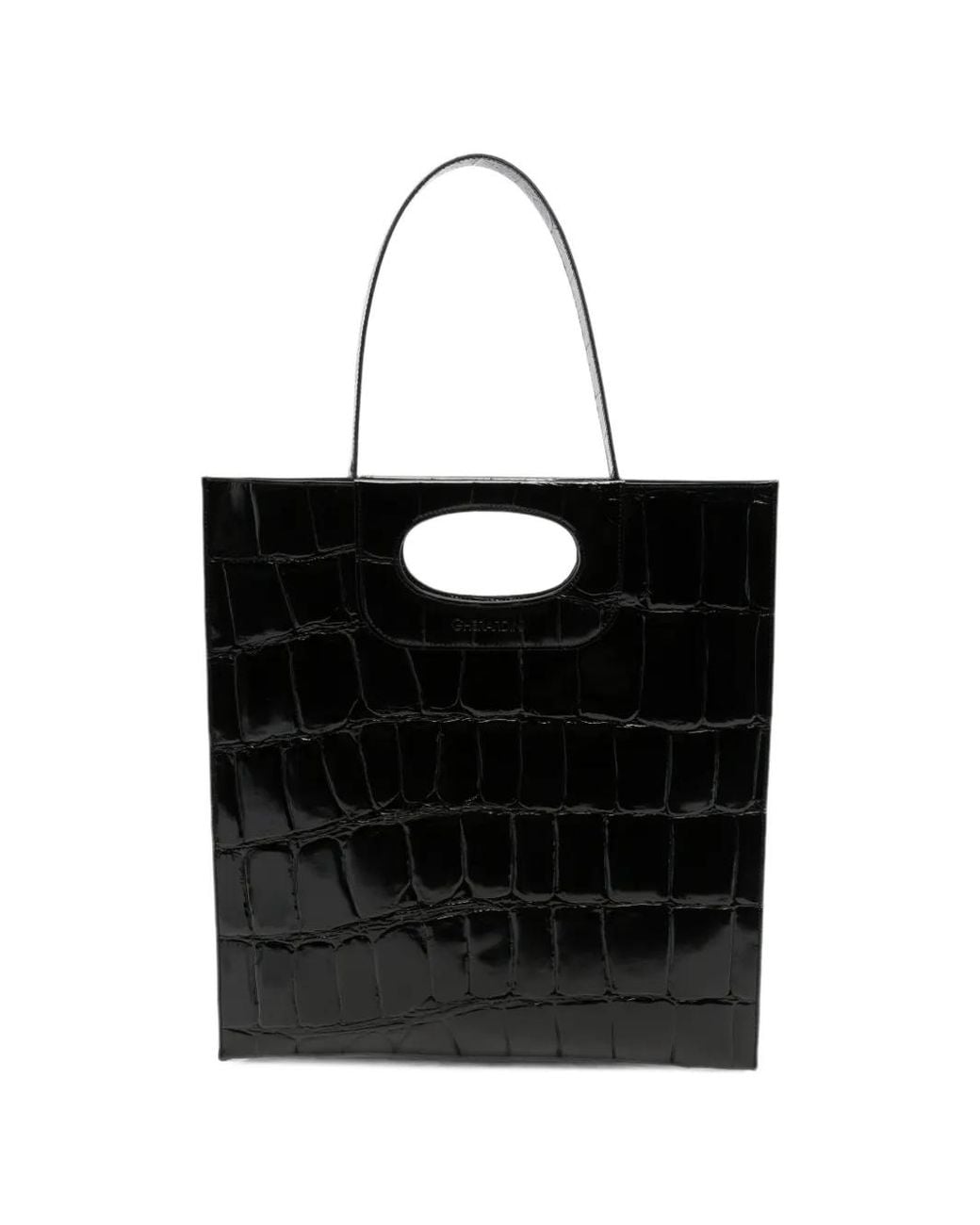 Gherardini Black Piattina Croc-Effect Tote Bag