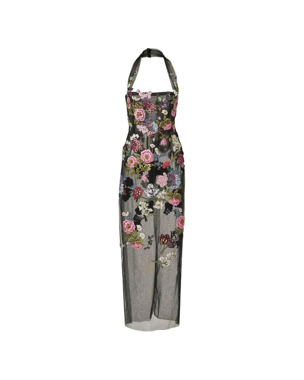 Carolina Herrera White Column Gown With Floral Embroidery