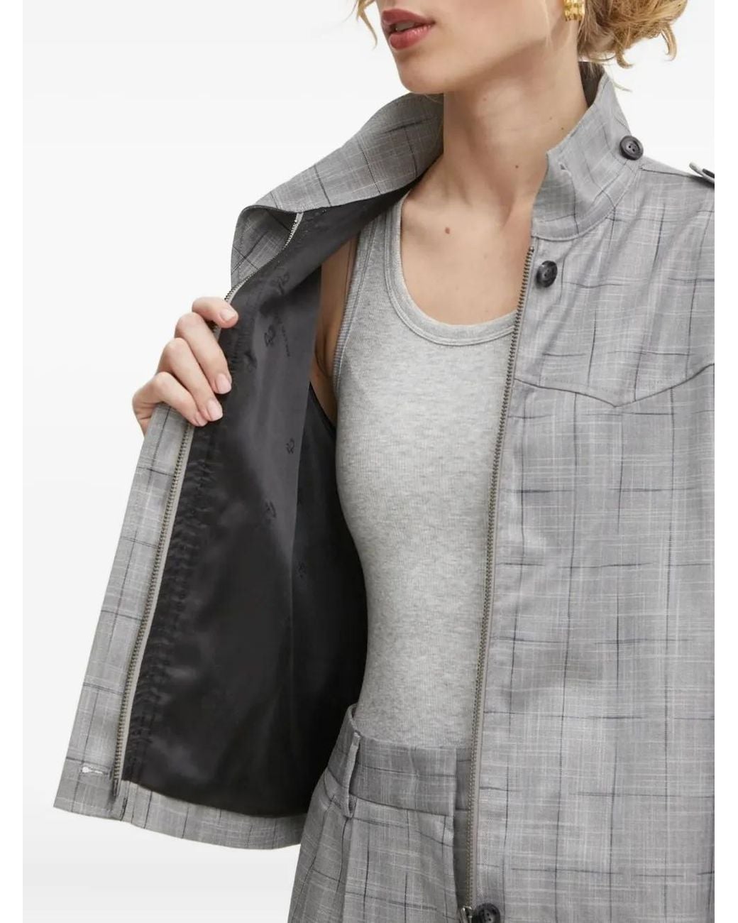 Bruuns Bazaar Gray Checked High-Neck Jacket