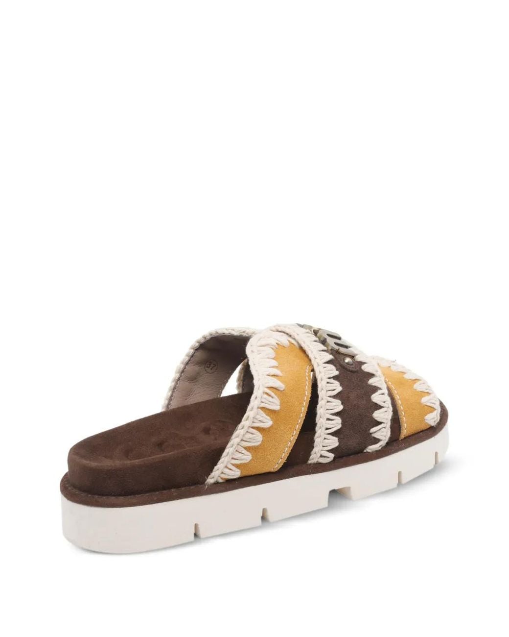 Mou White Bio Crochet-Trim Logo-Plaque Sandals