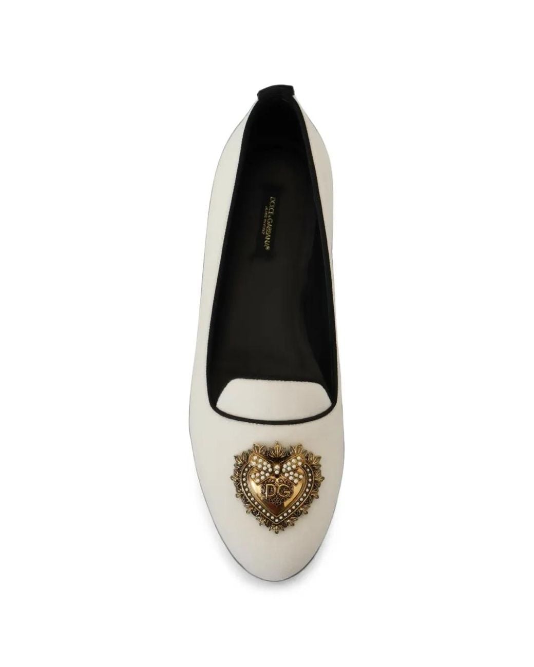 Dolce & Gabbana White Embellished Velvet Loafers