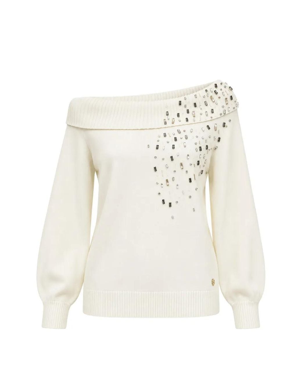 Twinset White Crystal-Embellished Off-Shoulder Sweater