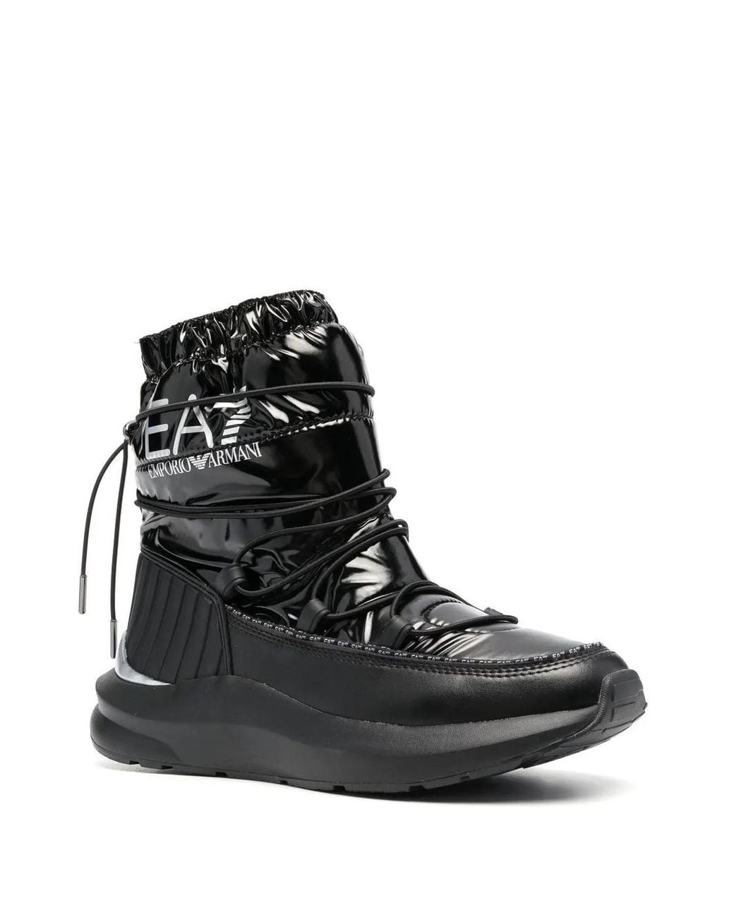 EA7 Black Logo-Print Quilted Snow Boots