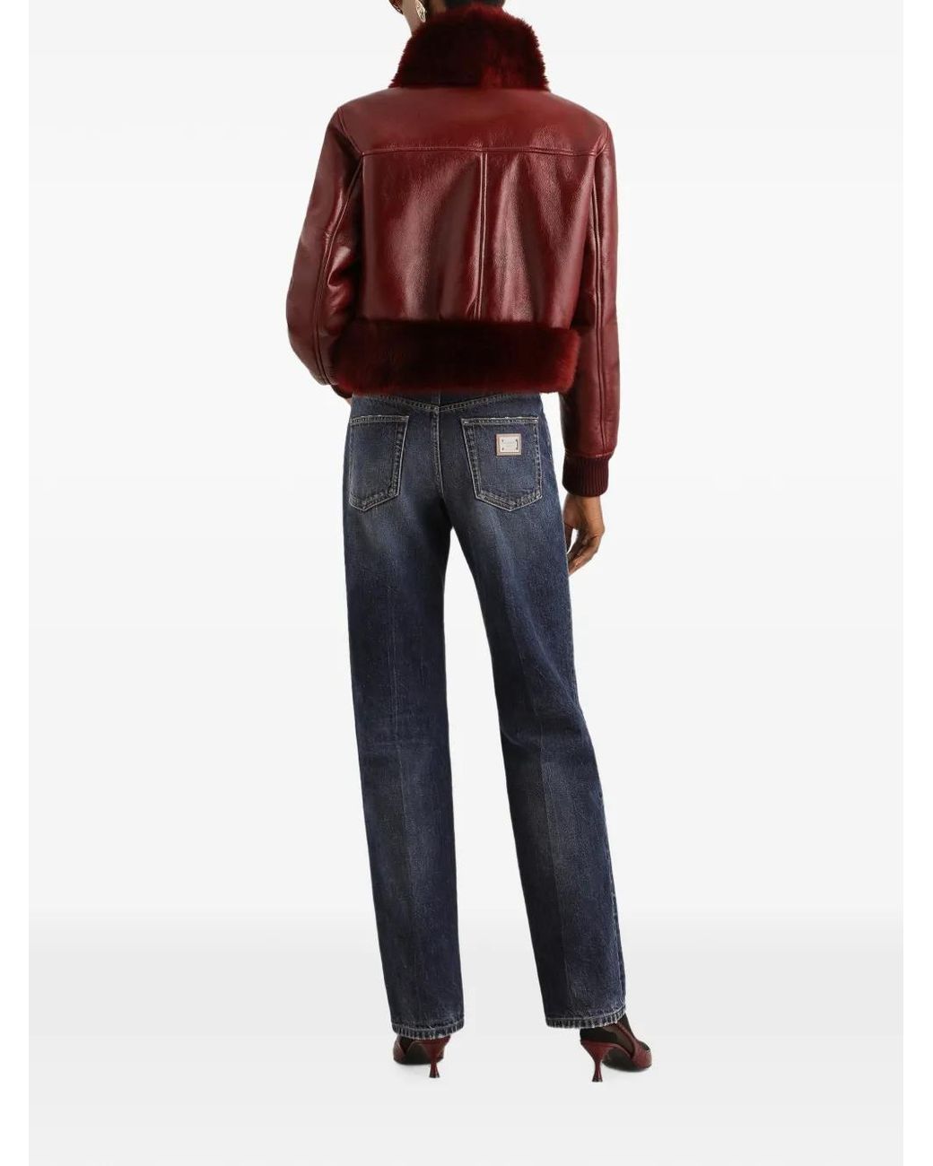 Dolce & Gabbana Red Veste En Peau D'Agneau