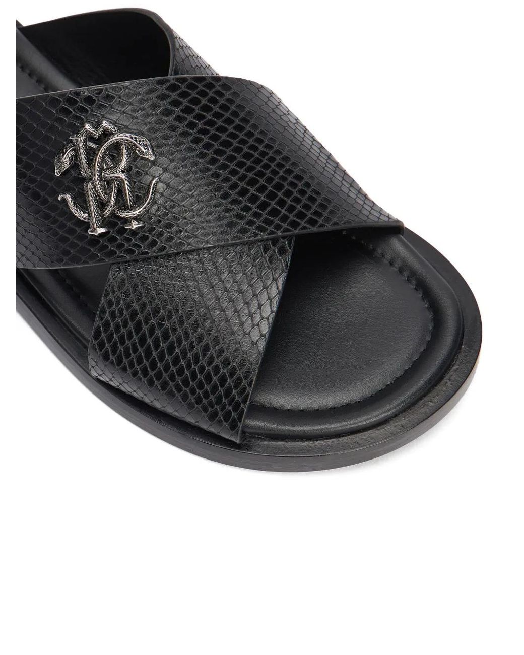 Roberto Cavalli Black Sandales À Effet Peau De Serpent for men