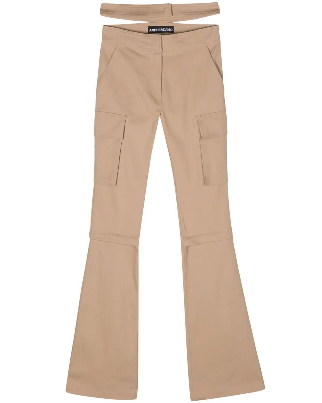 ANDREADAMO Natural Detachable-Panels Flared Cargo Trousers
