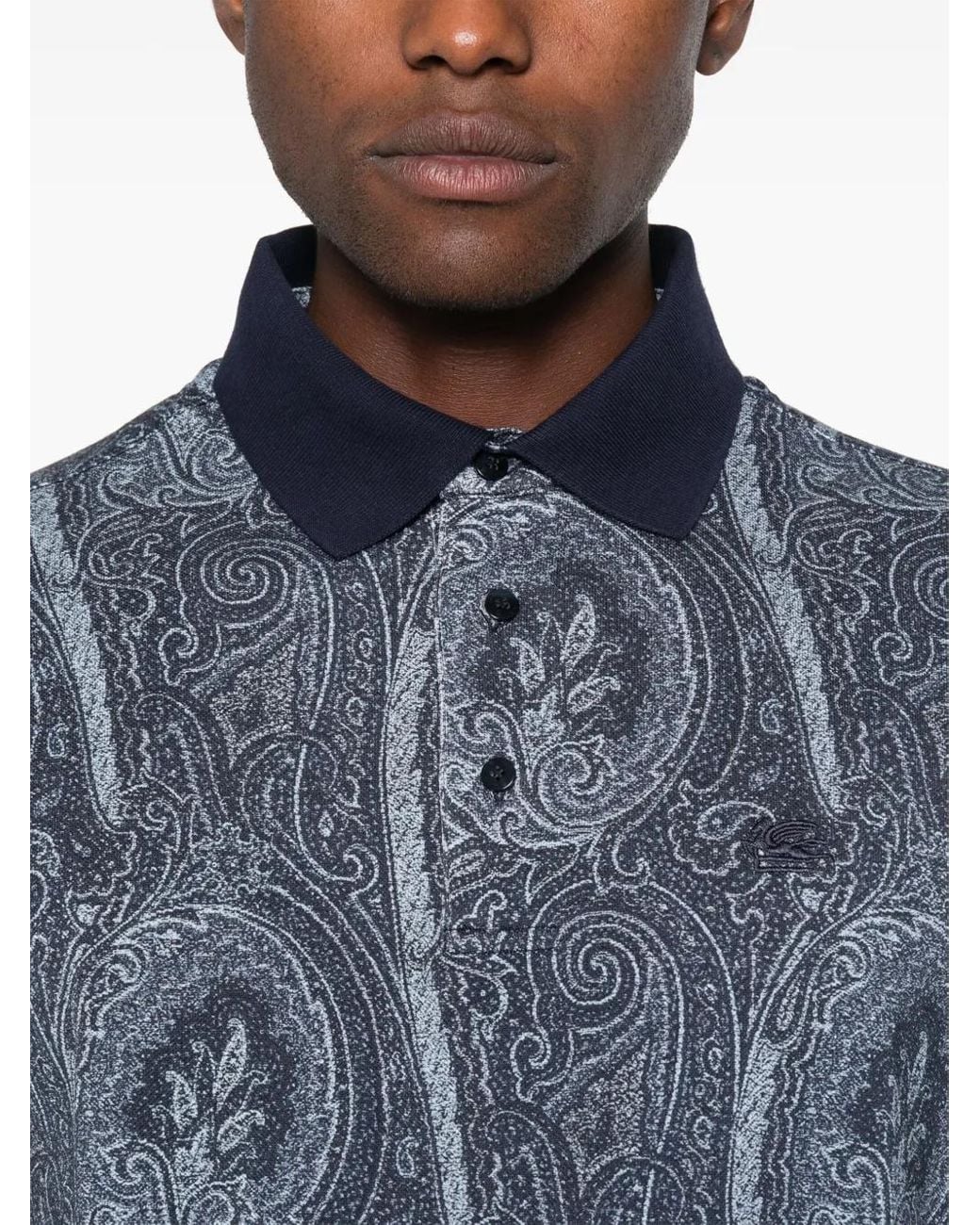 Etro Blue Polo Shirt With Paisley Print for men
