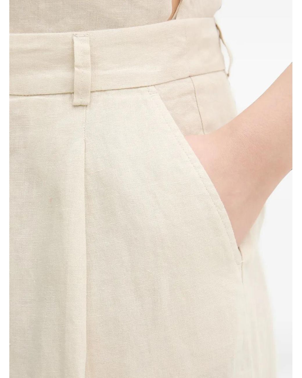 Benetton Natural Pleated Wide-Leg Shorts