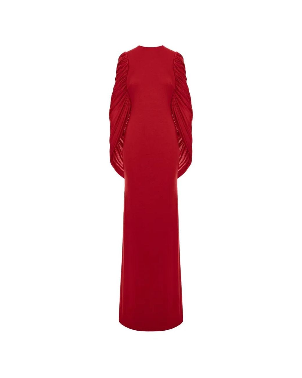 SEEN USERS Red Fallen Angel Draped Gown Maxi Dress