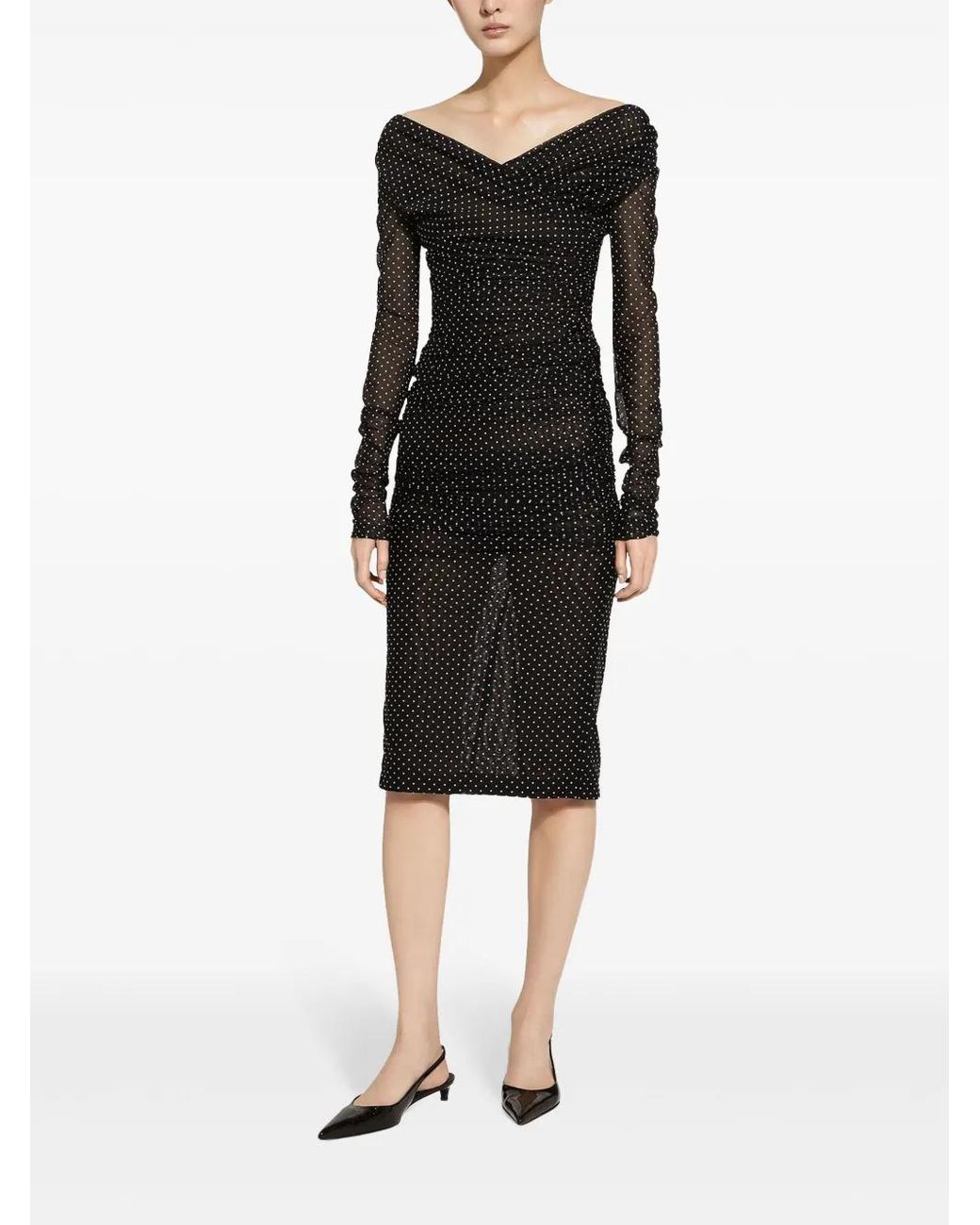 Dolce & Gabbana Black Polka-Dot Tulle Calf-Length Dress