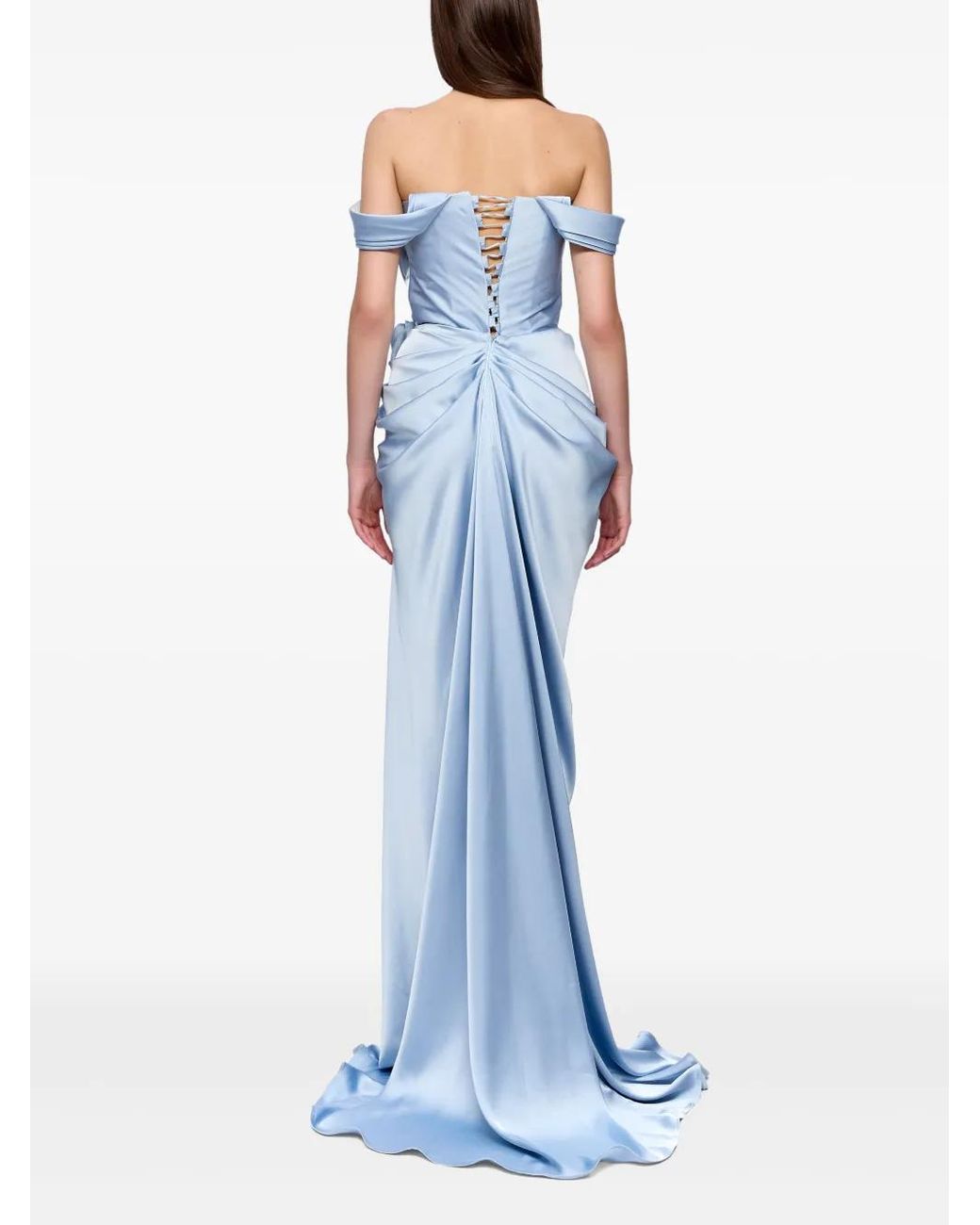Ana Radu Blue Rose-Embellished Satin Maxi Dress