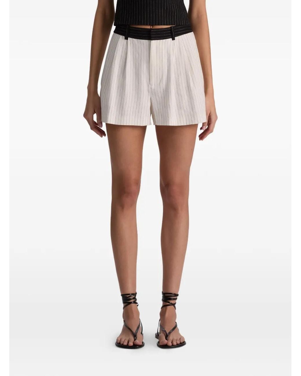 Alice + Olivia White Conry Stripe-Pattern Shorts